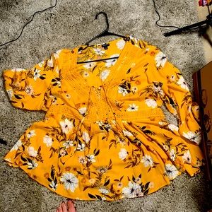 Babydoll Gauze Crochet Trim Lace-Up Top